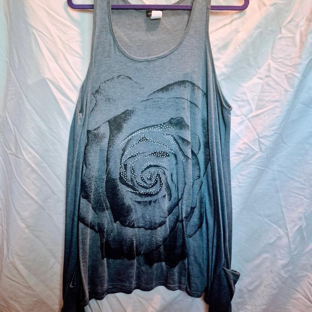 Gray & Silver Bling Rose Tunic Top Shirt Pockets XL 1X